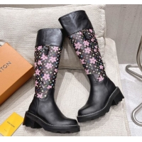 Stylish Louis Vuitton LV x TM Monogram Canvas and Leather High Boots 3.5cm with Buckle Black LV102202 1022016
