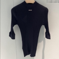 Top Grade Miu Miu Wool Short-sleeved Sweater M121904 Black 2025