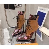 Perfect Louis Vuitton LV x TM Monogram Canvas and Leather Laced-up Ankle Boots 9cm Brown LV102203 1022021