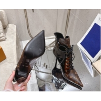 Classic Hot Louis Vuitton Monogram Canvas and Leather Laced-up Ankle Boots 9cm Brown/Black LV102203 1022022