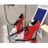 Good Quality Louis Vuitton LV x TM Monogram Canvas and Leather Laced-up Pumps 9cm Red LV102203 1022023