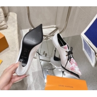 Discount Louis Vuitton LV x TM Monogram Canvas and Leather Laced-up Pumps 9cm White LV102203 1022024