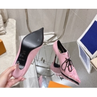 Big Discount Louis Vuitton LV x TM Monogram Canvas and Leather Laced-up Pumps 9cm Light Pink LV102203 1022025