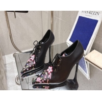 Stylish Louis Vuitton LV x TM Monogram Canvas and Calf Leather Laced-up Pumps 9cm Black LV102203 1022026