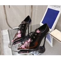 Stylish Louis Vuitton LV x TM Monogram Canvas and Patent Leather Laced-up Pumps 9cm Black LV102203 1022028