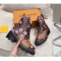 Sophisticated Louis Vuitton LV x TM Monogram Canvas and Leather Laced-up Ankle Boots Brown/Cherry Pink LV102204 1022029
