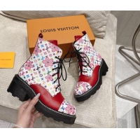 Charming Louis Vuitton LV x TM Monogram Canvas and Leather Laced-up Ankle Boots Red LV102204 1022030
