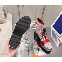 Charming Louis Vuitton LV x TM Monogram Canvas and Leather Laced-up Ankle Boots Red LV102204 1022030