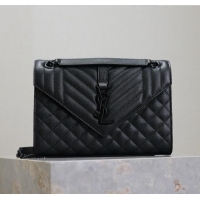 Top Quality Saint Laurent Envelope Medium Bag in Grained Leather 487206 All Black 2025