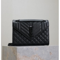 Top Quality Saint Laurent Envelope Medium Bag in Grained Leather 487206 All Black 2025