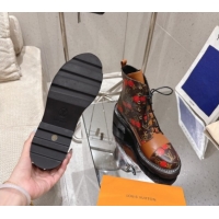Classic Hot Louis Vuitton LV x TM Monogram Canvas and Leather Laced-up Ankle Boots Brown/Cherry Red LV102204 1022032