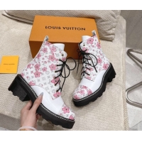 Good Quality Louis Vuitton LV x TM Monogram Canvas and Leather Laced-up Ankle Boots White LV102204 1022033