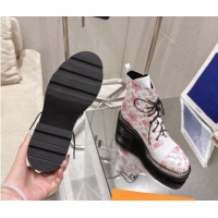 Good Quality Louis Vuitton LV x TM Monogram Canvas and Leather Laced-up Ankle Boots White LV102204 1022033