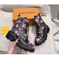 Grade Quality Louis Vuitton LV x TM Monogram Canvas and Leather Laced-up Ankle Boots Black LV102204 1022034