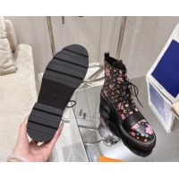 Grade Quality Louis Vuitton LV x TM Monogram Canvas and Leather Laced-up Ankle Boots Black LV102204 1022034