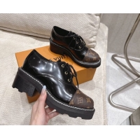 Most Popular Louis Vuitton Monogram Canvas and Patent Leather Laced-up Shoes Black LV102204 1022038
