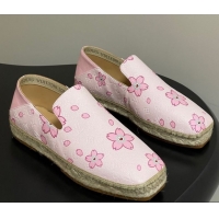 Top Grade Louis Vuitton LV x TM Cherry Blossom Printed Monogram Leather Flat Espadrilles Light Pink LV102205 1022042