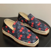 Shop Duplicate Louis Vuitton LV x TM Cerise Cherry Printed Denim Flat Espadrilles Black LV102205 1022043