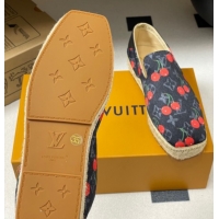 Shop Duplicate Louis Vuitton LV x TM Cerise Cherry Printed Denim Flat Espadrilles Black LV102205 1022043