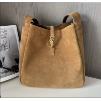 Promotional Saint Laurent LE 5 A 7 Supple Large Bucket Bag in Suede 753837 Brown Top Quality