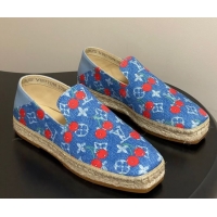 Best Product Louis Vuitton LV x TM Cerise Cherry Printed Denim Flat Espadrilles Blue LV102205 1022044