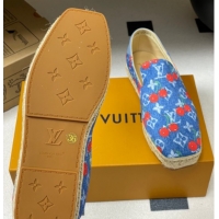 Best Product Louis Vuitton LV x TM Cerise Cherry Printed Denim Flat Espadrilles Blue LV102205 1022044