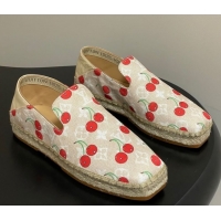 Unique Style Louis Vuitton LV x TM Cerise Cherry Printed Denim Flat Espadrilles Beige LV102205 1022045