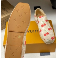 Unique Style Louis Vuitton LV x TM Cerise Cherry Printed Denim Flat Espadrilles Beige LV102205 1022045