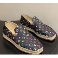 Feminine Louis Vuitton LV x TM Monogram Multicolored Canvas Flat Espadrilles Black LV102205 1022047
