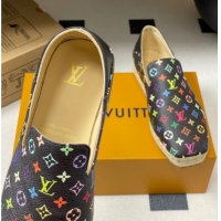 Feminine Louis Vuitton LV x TM Monogram Multicolored Canvas Flat Espadrilles Black LV102205 1022047