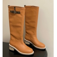 Grade Louis Vuitton LV Biker Leather Flat High Boots with Buckle Strap Brown 1AGM74 1022055