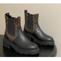 Low Cost Louis Vuitton LV Beaubourg Chelsea Ankle Boots in Monogram Canvas and Leather Black 1AIEJ4 1022056