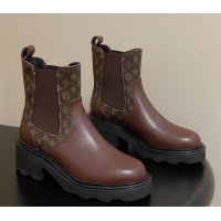 Cheap Price Louis Vuitton LV Beaubourg Chelsea Ankle Boots in Monogram Canvas and Leather Brown 1AIEJ4 1022057