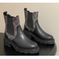 Hot Style Louis Vuitton LV Beaubourg Chelsea Ankle Boots in Damier Canvas and Leather Black 1AIEJ4 1022058