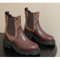Perfect Louis Vuitton LV Beaubourg Chelsea Ankle Boots in Damier Canvas and Leather Brown 1AIEJ4 1022059