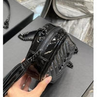 Promotional Saint Laurent Lou Mini Camera Bag with Tassel in Matelasse Patent Leather 585040 Black 2025