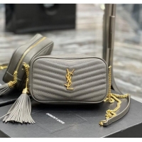 Famous Brand Saint Laurent Lou Mini Camera Bag with Tassel in Matelasse Grained Leather 585040 Grey 2025