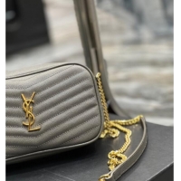 Famous Brand Saint Laurent Lou Mini Camera Bag with Tassel in Matelasse Grained Leather 585040 Grey 2025