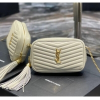 Good Looking Saint Laurent Lou Mini Camera Bag with Tassel in Matelasse Grained Leather 585040 White 2025
