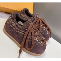 Luxury Louis Vuitton LV Yeti Lace Up Platform Shoe in Suede and Tweed Brown 1AIJDZ 1022060