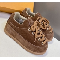 Big Discount Louis Vuitton LV Yeti Lace Up Platform Shoe in Suede 1AIJDZ Brown 1022061