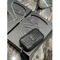 Discount Saint Laurent Lou Mini Camera Bag with Tassel in Matelasse Grained Leather 585040 Black/Silver 2025