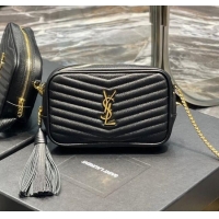 Best Price Saint Laurent Lou Mini Camera Bag with Tassel in Matelasse Grained Leather 585040 Black/Gold 2025