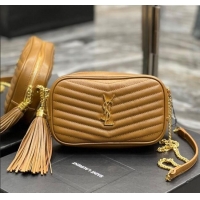 Best Price Saint Laurent Lou Mini Camera Bag with Tassel in Matelasse Grained Leather 585040 Brown 2025