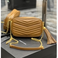 Best Price Saint Laurent Lou Mini Camera Bag with Tassel in Matelasse Grained Leather 585040 Brown 2025