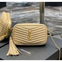 Top Grade Saint Laurent Lou Mini Camera Bag with Tassel in Matelasse Grained Leather 585040 Apricot 2025