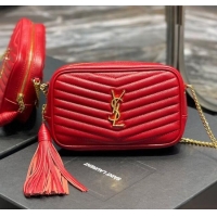 Best Quality Saint Laurent Lou Mini Camera Bag with Tassel in Matelasse Grained Leather 585040 Red 2025