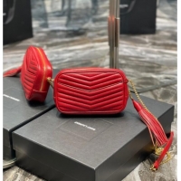 Best Quality Saint Laurent Lou Mini Camera Bag with Tassel in Matelasse Grained Leather 585040 Red 2025