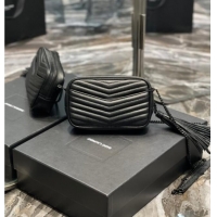 Best Product Saint Laurent Lou Mini Camera Bag with Tassel in Matelasse Grained Leather 585040 All Black 2025