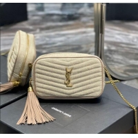 Well Crafted Saint Laurent Lou Mini Camera Bag with Tassel in Matelasse Cotton Linen 585040 Beige 2025